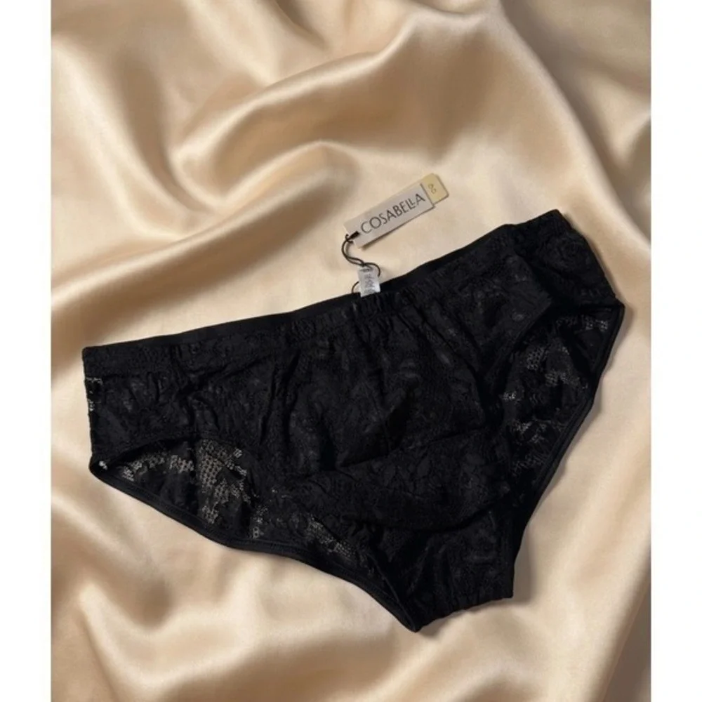 Cosabella Never Say Never Black Mid Rise Lace Brief Luxury Lingerie size L